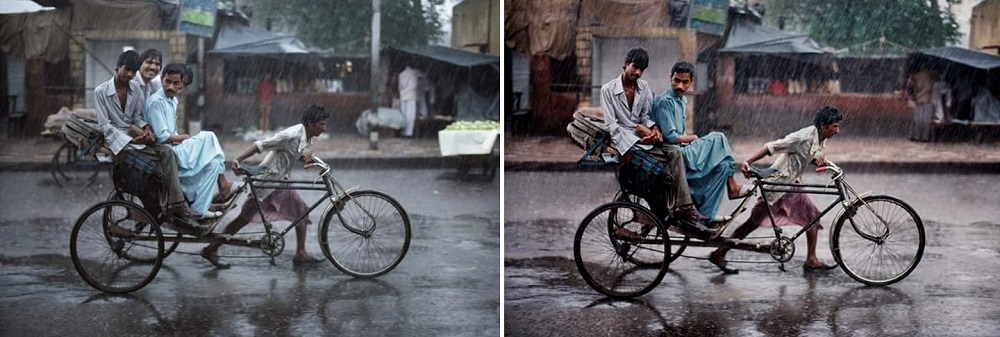 Otra de las fotografías de McCurry editadas que reveló Petapixel. A la izquierda, la imagen original. A la derecha, editada.